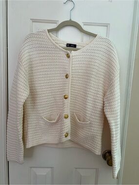 Gap Cream Button-Front Crochet Knit Sweater Jacket